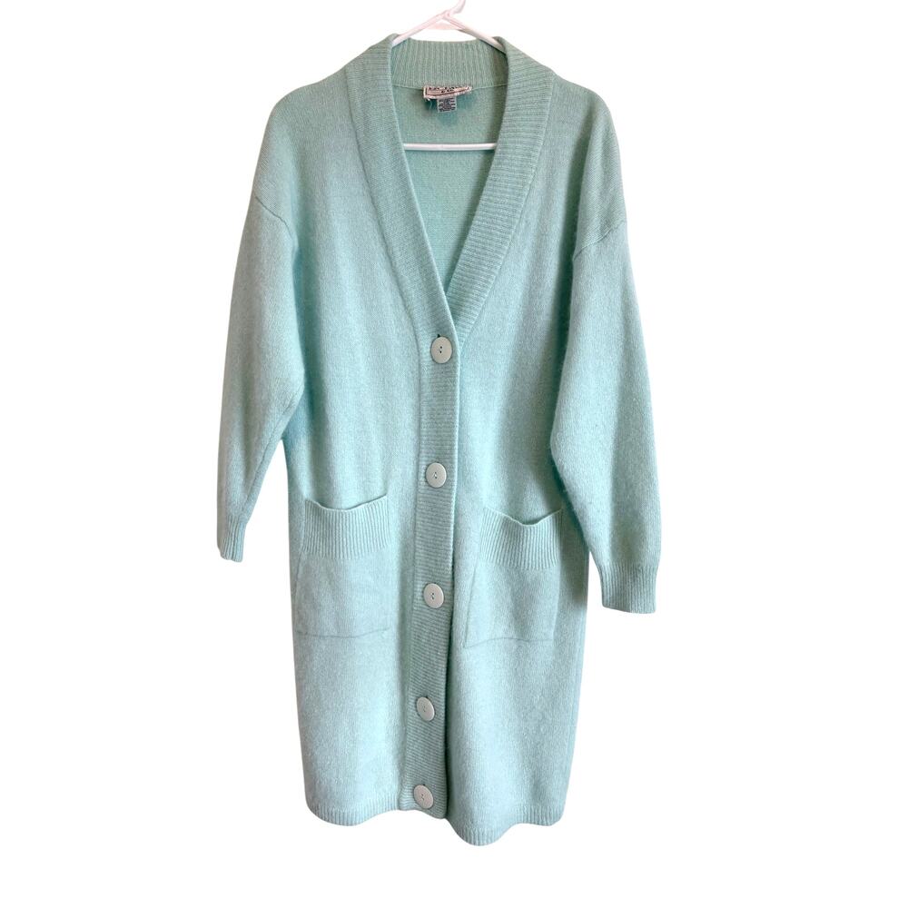 Vintage Richard & Co Mint Green Angora Wool Longline Cardigan Medium Soft Girl